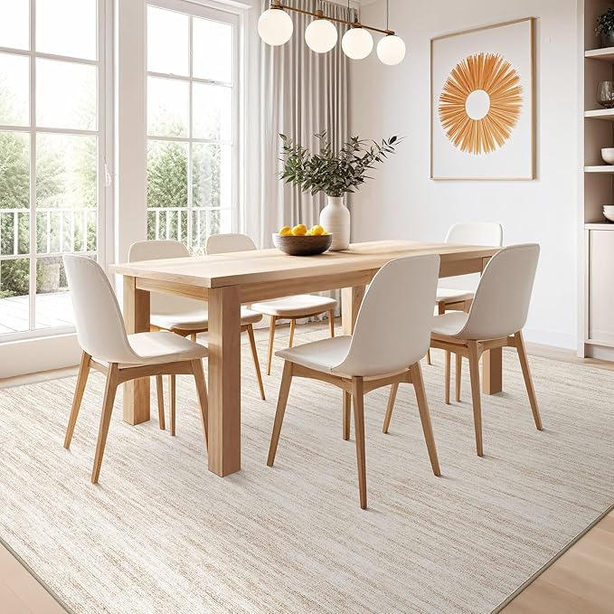 Nakagishi 8X10 Area Rugs Living Room: Washable Large Vintage Rug Neutral Non-Slip Soft Stain Resistant Indoor Carpet for Bedroom Nursery Dining Room Office Playroom - Beige-01