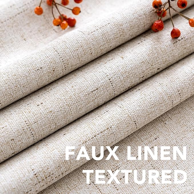 H.VERSAILTEX Linen Curtains 100% Blackout Curtains for Bedroom 90 inch Long Full Light Blocking Nature Linen Blended Window Curtains for Living Room Nickel Grommet (2 Panels, Natural)