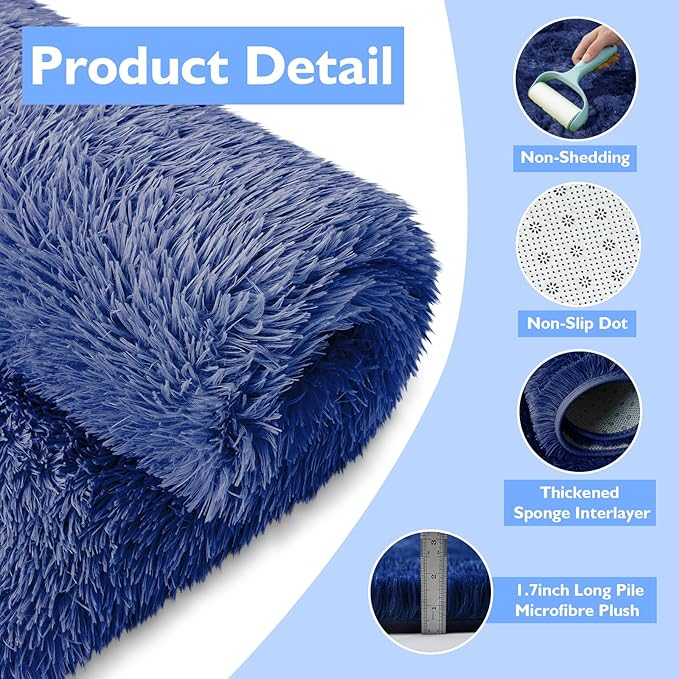 yulidayang Blue Fluffy Round Area Rugs for Living Room,6'X6'Shag Circle Area Rugs for Bedroom,Non Slip Fuzzy Plush Rug for Kids Room Boys Girls Room and Dorm Home Decor Rug