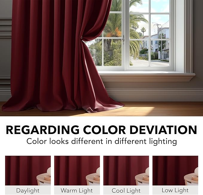 Deconovo Blackout Curtains, Thermal Insulated, W70 x L84 2 Panels, Back Tab, Machine Washable, Room-Darkening Drapes for Bedroom/Living Room Burgundy Red