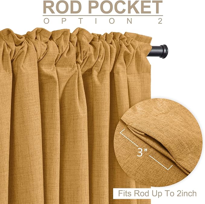 100% Blackout Shield Linen Blackout Curtains for Bedroom 96 Inches Long,Back Tab/Rod Pocket Living Room Drapes,Thermal Insulated Textured Blackout Curtains 2 Panels Set,50" W x 96" L,Mustard Yellow