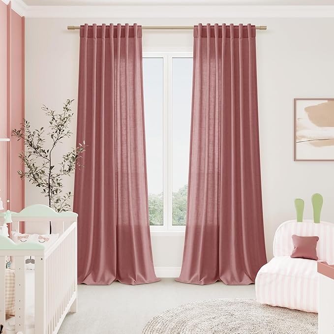Canyon Rose Linen Curtains 102 Inches Long Rod Pocket Back Tab Drapes 2 Panels Set for Living Room Sheer Light Filtering Semi Sheer Dusty Rose Curtain 102 Length for Patio Sliding Glass Door 52x102