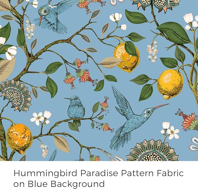 Topfinel Kitchen Curtains 45 Inch Length Blue Vintage Blackout Curtains for Cafe Kitchen, Short Grommet Luxury Whimsical Floral Hummingbird Patterned 45 Inches Long for Living Room Bedroom