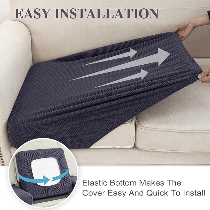 Couch Cushion Covers for Sectional Sofa L Shape Washable Separate Seat Chaise Couch Cover Stretch Sofa Slipcovers with 2 Pcs Pillowcases(3 Seater + 1 Chaise, Dark Grey)