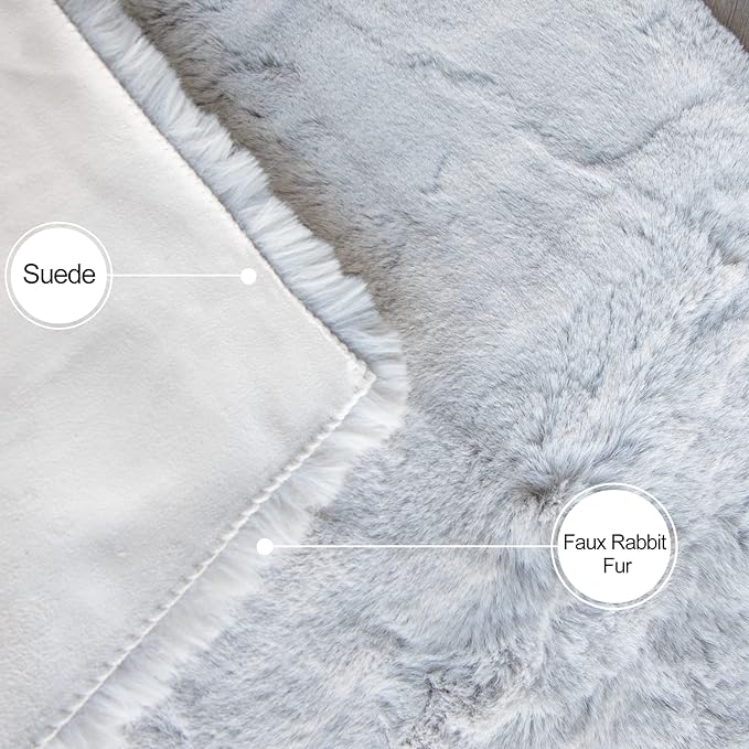 ORINOVA Washable Furry 5ft Round Area Rugs for Living Room Bedroom Light Grey Circle Faux Rabbit Shaggy Fur Rug Teen Room Décor