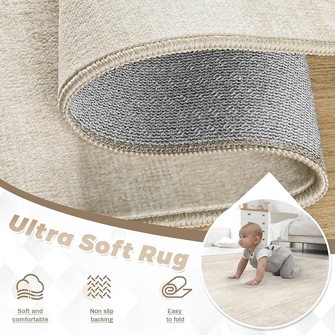 Area Rugs 8x10 for Living Room: Washable Rug Modern Abstract Neutral Soft Non-Slip Low-Pile Indoor Large Carpet for Bedroom Dining Room Playroom Home Office (Beige, 8'x10')