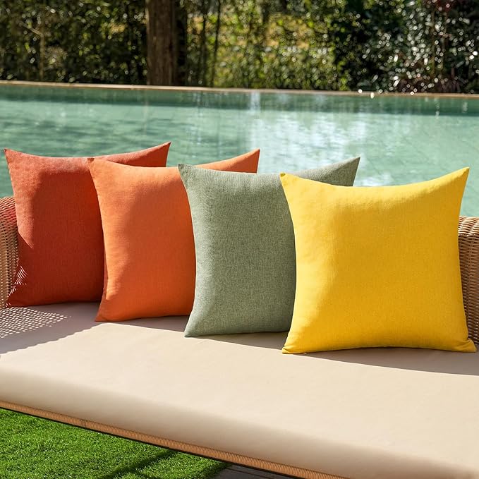 MIULEE Pack of 4 Decorative Outdoor Throw Pillow Covers Linen Waterproof Pillow Covers Farmhouse Cushion Cases for Patio Garden Tent Balcony Couch Sofa 16x16 inch Rust Green