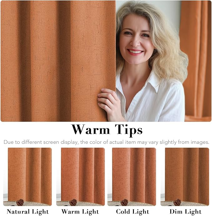 H.VERSAILTEX 100% Blackout Curtains for Bedroom Thermal Insulated Linen Textured Curtains Heat and Full Light Blocking Drapes Living Room Curtains 2 Panel Sets, Orange, 52x45 Inch