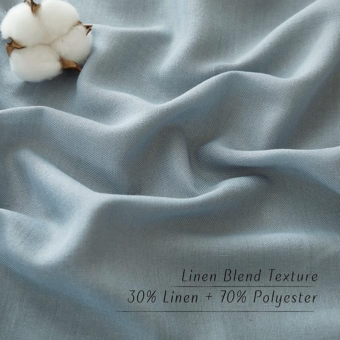 NICETOWN Stone Blue Linen Kitchen Window Curtains Over Sink, Grommet Thick Linen Stone Blue Short Window Treatments Privacy Assured with Light Filtering for Bedroom/Bathroom, W34 x L36, 2 Panels