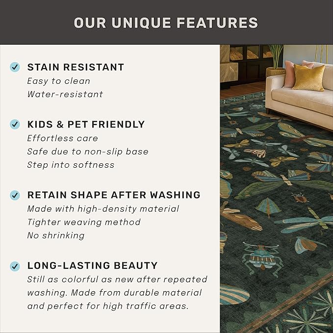 Hazo Haus 8 ft Long Hallway Runner Rug - Boho Green Rug for Kitchen Floor, Entrance Indoor, Washable Wide Runner Non Slip, Dark Green 2'6''x8'