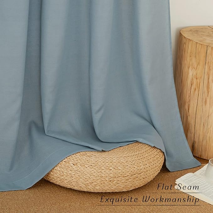 NICETOWN Thick Linen Stone Blue Curtains 108 inch Long for Living Room, Grommet Semi Sheer Linen Blend Curtains & Drapes Privacy Added with Light Filtering for Bedroom, W55 x L108, 2 Panels