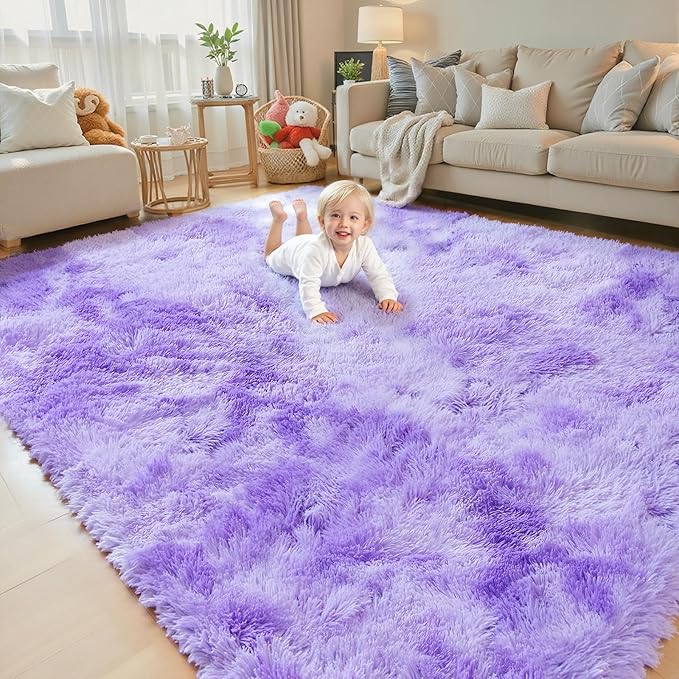 Rugs for Living Room 6x9, Alfombras para Salas Shag Large Plush Soft Area Rug, Shaggy Carpets for Bedroom, Kids Boys Girls Home Decor Aesthetic (Purple Starry, 6x9 Feet)