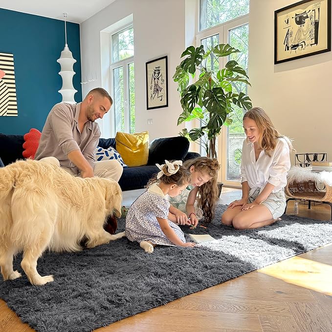 OLANLY 9x11 Machine Washable Large Area Rugs for Living Room, Bedroom, Soft Fluffy Shaggy Bedside Rug, Indoor Floor Carpet for Kids Girls and Boys, Dorms, Nursery, Home Decor Aesthetic, Grey