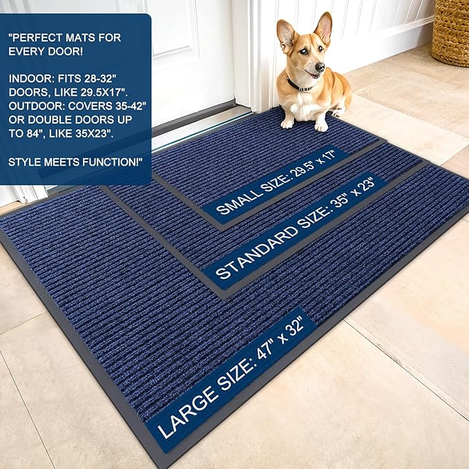 OLANLY Front Door Mat Indoor Outdoor Entrance, Waterproof Heavy Duty Doormat, Fade Resistant, Low Profile, Easy Clean Patio Porch Welcome Floor Mats for Entry, 71x47, Blue