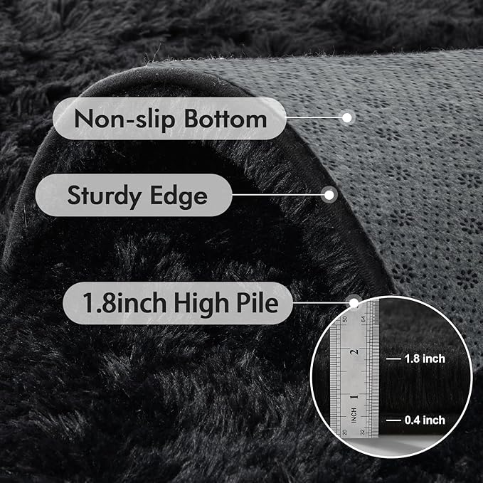 5x7 Ft Shag Black Rug for Bedroom, Tie Dyed Ultra Soft Fluffy Furry Area Rugs for Living Room Indoor Floor, Aesthetic Carpet for Kids Home Decor
