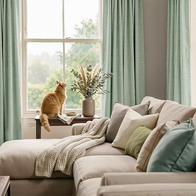 RYB HOME Sage Green 100% Blackout Curtains 102 inches Long, Thermal Insulated Linen Texture Drapes for Bedroom/Living Room, Elegant Farmhouse Curtains Back Tab&Rod Pocket, W52xL102, 2 Panels