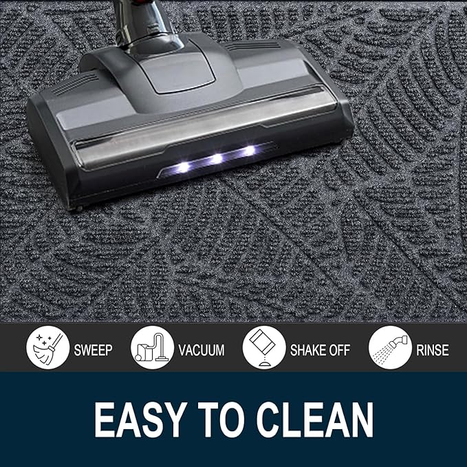 Colorxy Waterproof Doormat, Sturdy Natural Rubber Front Indoor Mat, Non Slip Low Profile Indoor Outdoor Door Mats, Stain and Fade Resistant Floor Mat, Easy Clean Patio Entrance Mat, 59''x23'', Grey