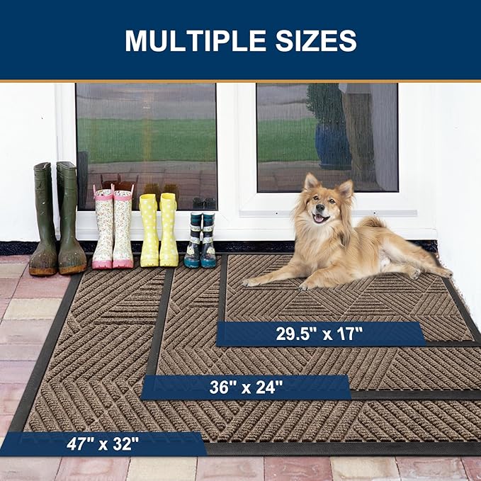 Smiry Front Door Mat Outside Entrance, Heavy Duty Sturdy Natural Rubber Doormat, Trap Dirt and Moisture, Easy Clean Low Profile Mats for Indoor Outdoor Entry, Irregular Triangle (59x30, Brown)