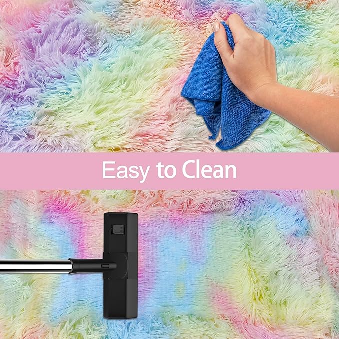 Fluffy Rainbow Colorful Area Rug for Living Room 8x10 Kawaii Tie Dye Rug Fuzzy Indoor Floor Unicorn Rug for Bedroom Girls Kids Nursery Baby Princess Room Dorm Home Decor Aesthetic Carpets