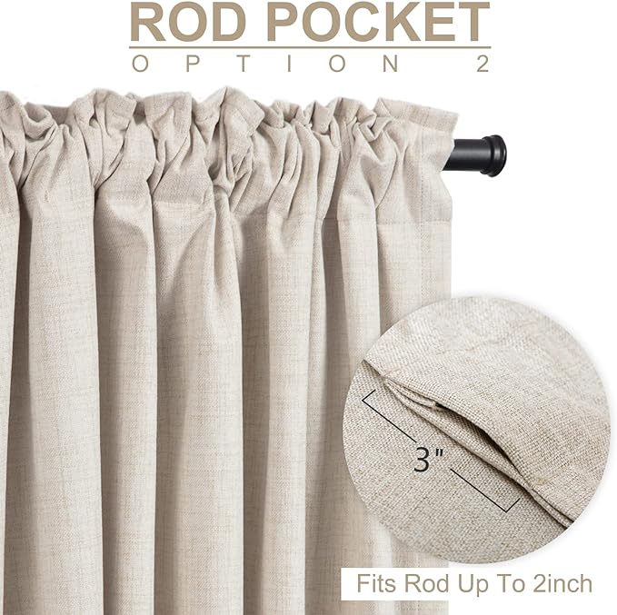 100% Blackout Shield Linen Blackout Curtains for Bedroom 80 Inches Long,Back Tab/Rod Pocket Living Room Drapes,Thermal Insulated Textured Blackout Curtains 2 Panels Set,50" W x 80" L,Cream
