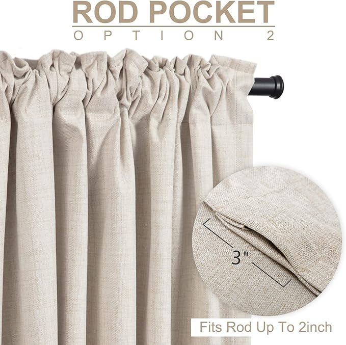 100% Blackout Shield Linen Blackout Curtains for Bedroom 102 Inches Long, Back Tab/Rod Pocket Living Room Drapes, Thermal Insulated Blackout Curtains 2 Panels Set, 50" W x 102" L,Cream