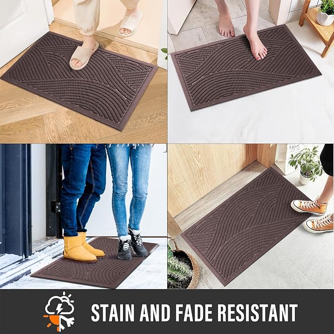 HIYARD Sturdy Front Door Mat, Absorbent Muddy Dirt Resist Welcome Door Mats Outdoor Indoor, Stain and Fade Resistant, Non-Slip Backing Entry Mat Low Profile Doormat for Entryway, 47×32, Coffee