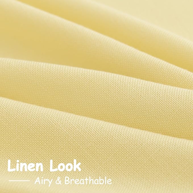 Nanspring Yellow Linen Curtains 80 Inches Long for Bedroom Back Tab Light Filtering Privacy Sheer Yellow Curtain Modern Farmhouse Coastal Decor Cotton Textured Gauze Drapes 2 Panel Set 52x80
