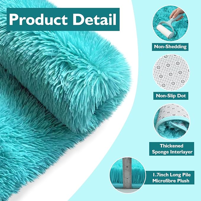 yulidayang Soft Round Area Rug for Kids Bedroom, Fluffy Fuzzy Shaggy Rug 5'X5'for Living Room, Non Slip Circle Plush Rug for Girls Room Nursery Dorm Decor,Light Blue