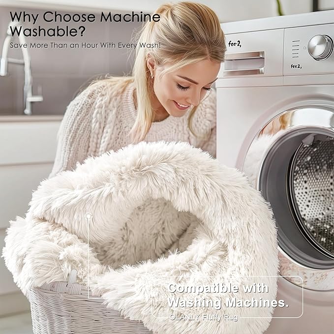 OLANLY 6x6 Area Rugs for Living Room Bedroom, Machine Washable Soft Fluffy Shaggy Bedside Rug, Indoor Floor Carpet for Kids Girls and Boys, Dorms, Nursery Rooms, Home Decor Aesthetic, Ivory