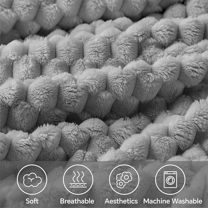 BEDELITE Fleece Blanket, Large King Size for Bed, 3D Jacquard Decorative Grey Fuzzy Blanket, Soft and Cozy Warm Plush Fluffy Throw All Seasons Suitable, 108x90Inches