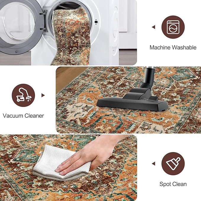 Yamaziot Washable Runner Rug, 2x4 Non-Slip Boho Vintage Hallway Rug Runner with Rubber Backing, Stain Resistant Distressed Carpet Runner for Bedroom, Kitchen, Laundry, Entrance