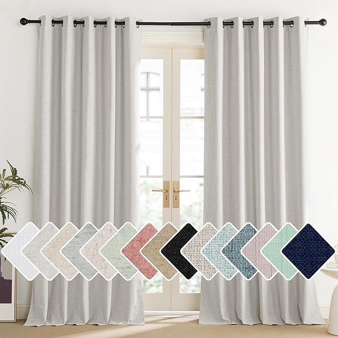 NICETOWN Snowbound Vintage Linen 100% Blackout Curtains for Living Room, Thermal Insulated Curtains 102“ Long, Noise Reducing Window Treatment Drapes for Home Office, 62" Wide Per Panel, Set of 2
