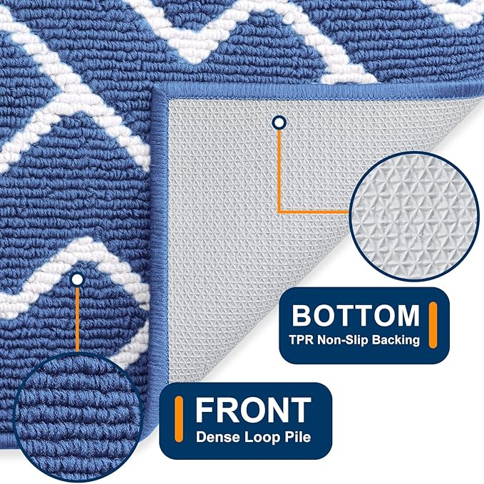 OLANLY Front Door Mat, Non-Slip Rubber Backing, Dirt Resistant and Absorbent, Washable, Easy to Clean Low-Profile Indoor Doormat for Back Door, Entryway, Inside Entrance, 36x24, Navy