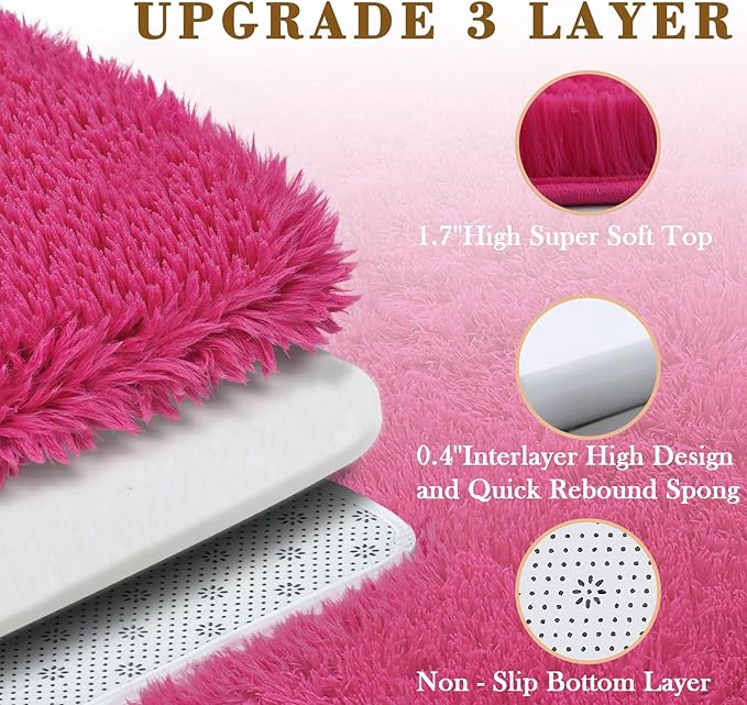Rugs for Living Room 6x9, Alfombras para Salas Shag Large Plush Soft Area Rug, Shaggy Carpets for Bedroom, Kids Boys Girls Home Decor Aesthetic(Hot Pink, 6 x 9)
