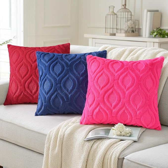 decorUhome Throw Pillow Covers 20x20 Inch Set of 2, Soft Plush Faux Wool Dark Blue Solid Couch Pillow Covers, Accent Farmhouse Neutral Square Pillow Cases for Sofa Bed Living Room