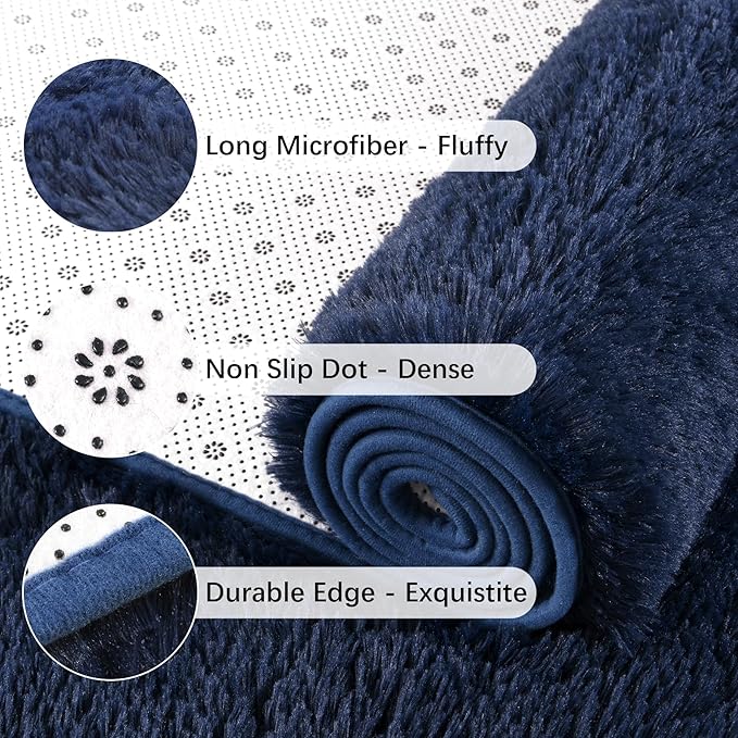 Chicrug Soft Runner Rug for Bedroom Living Room Plush Fluffy Rug 2x6 Feet, Shag Furry Runner Area Rug Carpet Non Shedding for Nursery Children Kids Girls Room Home Decorative, Navy Blue