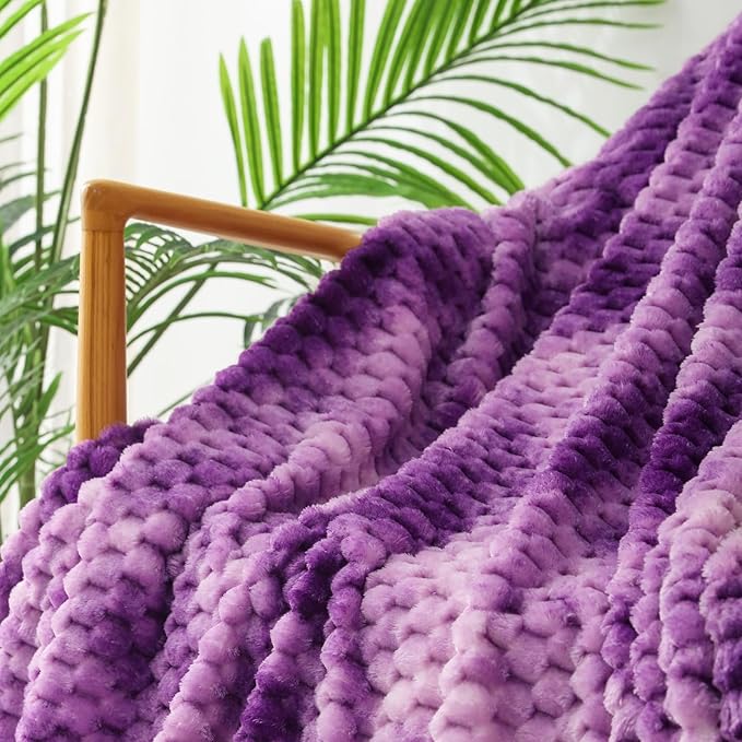 Exclusivo Mezcla Fleece Twin Blanket for Bed, Extra Large Fuzzy Tie-dye Purple Bed Blankets, Soft Cozy Plush Sofa Throws for All Seasons, 60x80 Inches