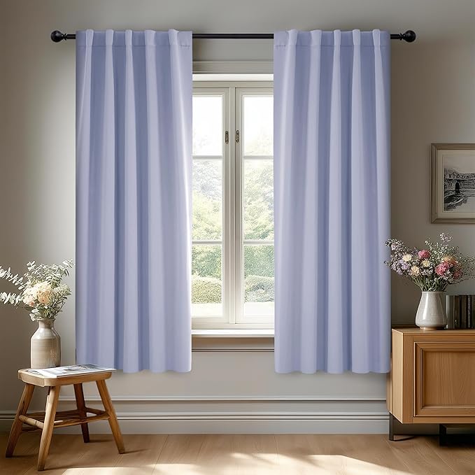 Deconovo Short Blackout Curtains for Small Windows Thermal Insulated Rod Pocket and Back Tab Curtains 42Wx45L Inch Light Purple 2 Panels