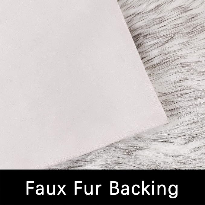 Latepis Large Circle Area Rugs for Living Room Round Rug 8ft Fluffy Bedroom White with Grey Tips Shaggy Rug Washable Shag Faux Fur Fuzzy Rug for Living Room