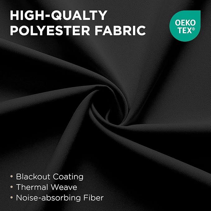 Joydeco Blackout Patio Sliding Door Curtains 90 Inches Long, Grommet Privacy Room Divider Curtains, Extra Wide Thermal Blackout Drapes for Bedroom Living Room (Black, 60Wx90L, 1 Panel)