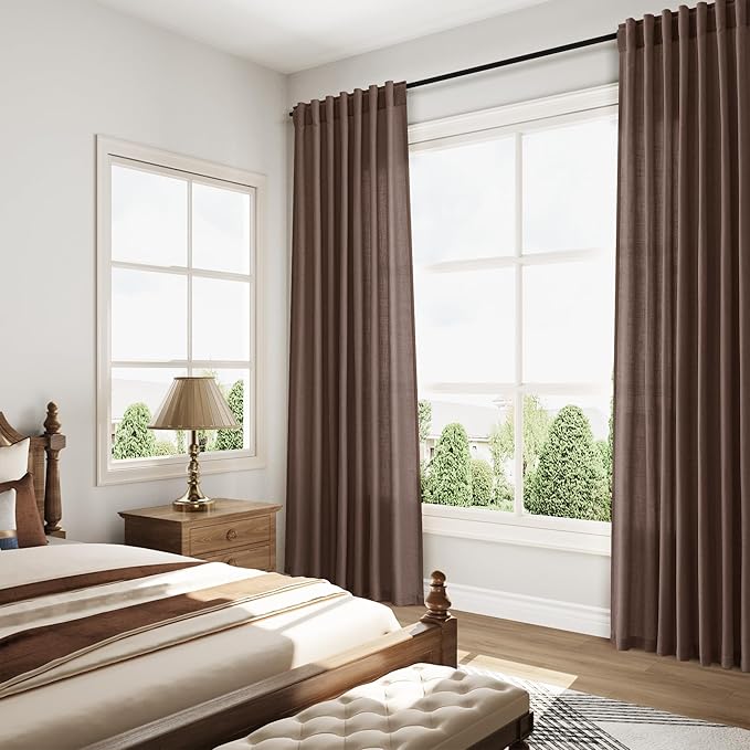 Cappuccino Curtains 63 Inches Long 2 Panel Sets for Living Room Bedroom, Light Filtering Linen Drapes for Kitchen Windows Rod Pocket or Back Tab Curtain,Semi Sheer 52x63