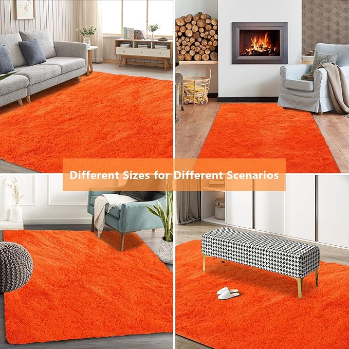 Orange Shag Area Rugs for Bedroom Living Room,5X8 Ultra Soft Fluffy Area Rugs for Dorm, Indoor Carpet Nursery Rugs for Kids Room Home Halloween Decor