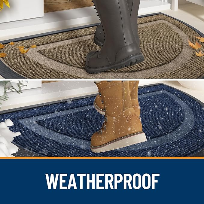 OLANLY Half Circle Door Mat Indoor Outdoor Entrance Welcome, Waterproof All-Season, All-Weather Doormat, Sturdy Natural Rubber, Low Profile, Easy Clean Patio Porch Entryway Mat, 47x32, Brown