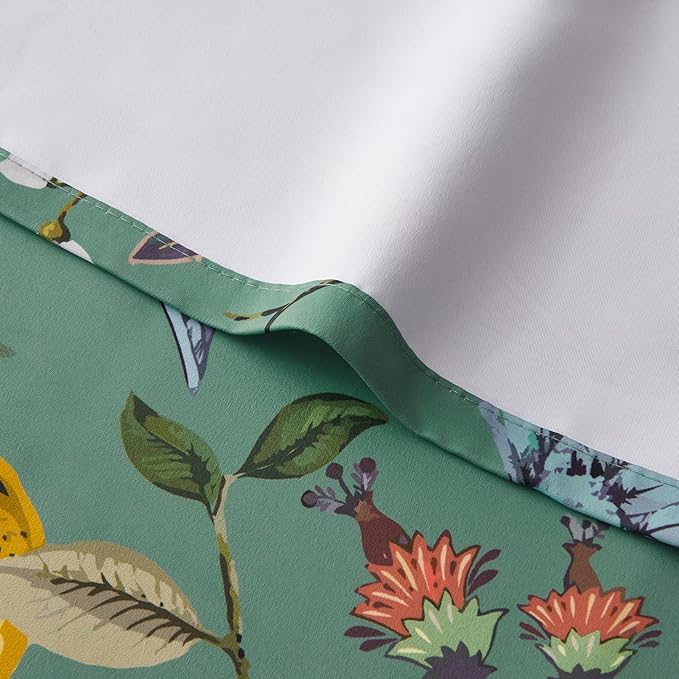 Topfinel Kitchen Curtains 45 Inch Length Floral Spring Curtains for Cafe, Vintage French Country Grommet Botanical Hummingbird Woodland Victorian Patterned Sage Green Blackout Curtains 45 Inches Long
