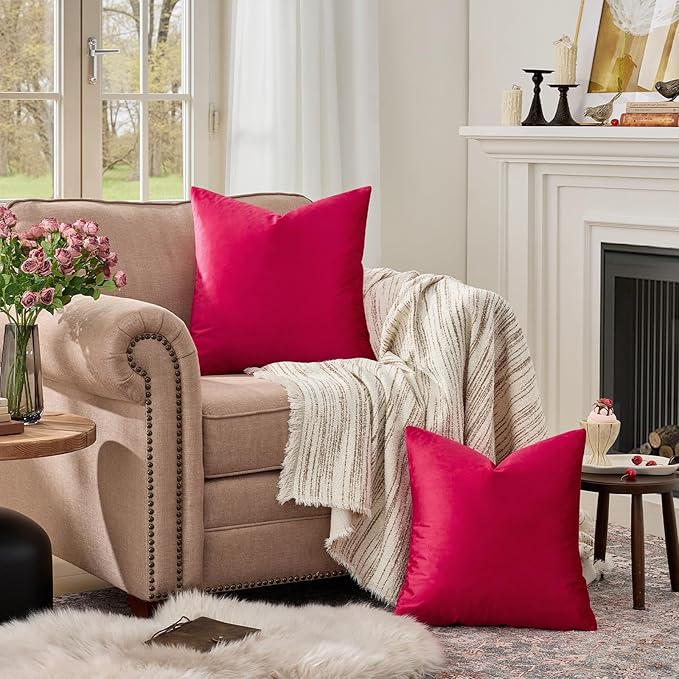 GIGIZAZA Red Velvet Decorative Throw Pillow Covers for Sofa Bed 2 Pack Soft Cushion Cover 20x20