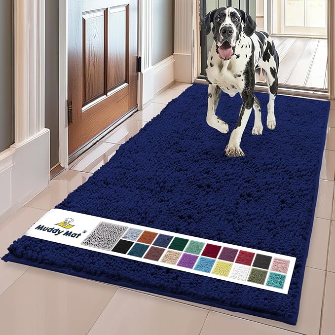 Muddy Mat® | Super Absorbent Door Mat Indoor, Microfiber Quick Dry Chenille Entryway Rug, Non-Slip Front Door Mat, Indoor Mats for Entryway, Machine Washable Pet Rug, Navy Blue Runner 24"X60"