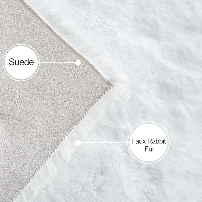 ORINOVA White Faux Rabbit Fluffy Fur Area Rugs for Bedroom Living Room Machine Washable Shag Rug 4x6 Nursery Rug Teen Room Decor