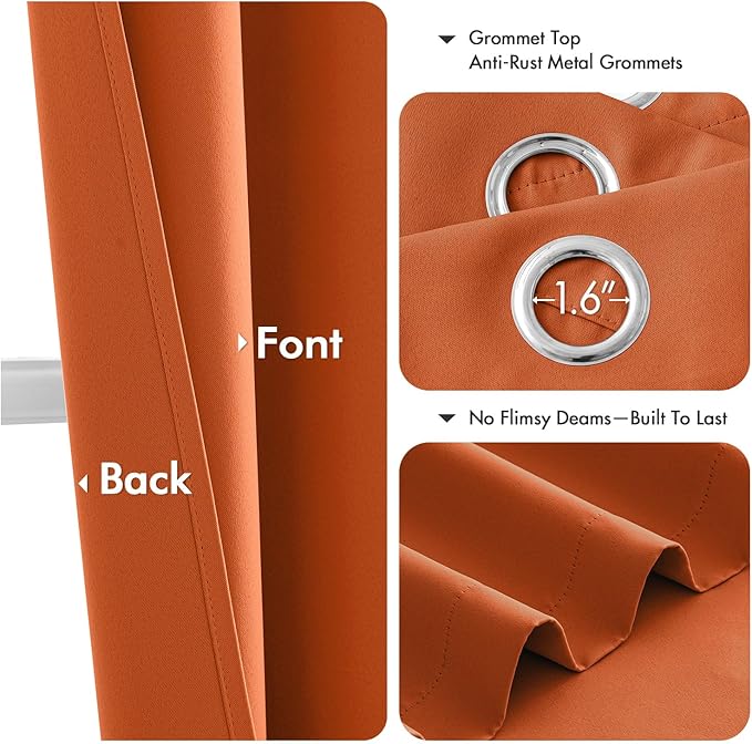 MIULEE Orange Blackout Curtains for Bedroom 72 Inches Long 2 Panels, Thermal Insulated Room Darkening Fall Drapes Grommet Noise Reduction Light Blocking Window Treatments Fall Decor W40 x L72 Inch