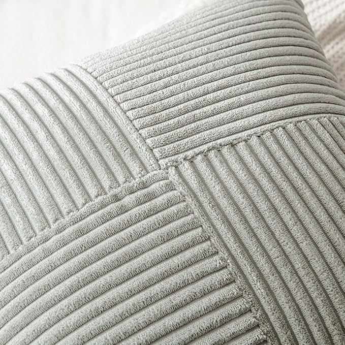 MIULEE Silver Grey Decorative Throw Pillow Covers 20x20 Inch for Couch Bed Sofa Pack of 2 Boho Farmhouse Throw Pillows Soft Cross Corduroy Patchwork Textured Cushion Cases