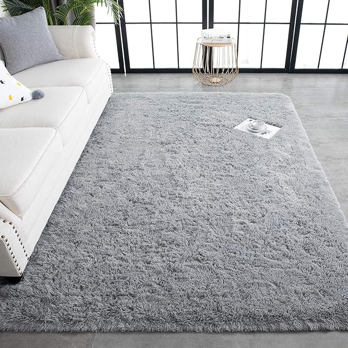 TWINNIS Super Soft Shaggy Rugs Fluffy Carpets, 5x7 Feet, Indoor Modern Plush Area Rugs for Living Room Bedroom Kids Room Nursery Home Decor, Upgrade Anti-Skid Rectangular Fuzzy Rug, Grey